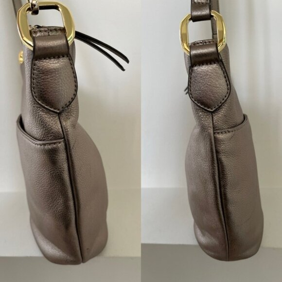 B. MAKOWSKY Metallic Gold Leather Crossbody Bag Turn Lock Branded Dust Bag - Picture 4 of 13